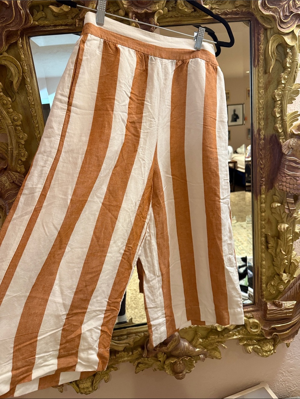 Madewell White and Rust-Orange Striped Wide Leg Capris